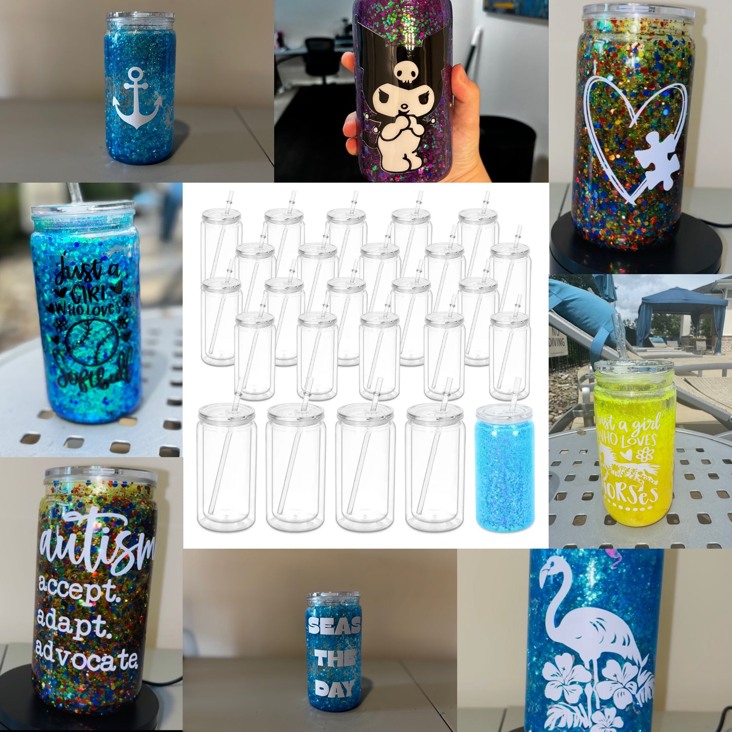 16oz Customizable Glitter Snow Globe Tumbler